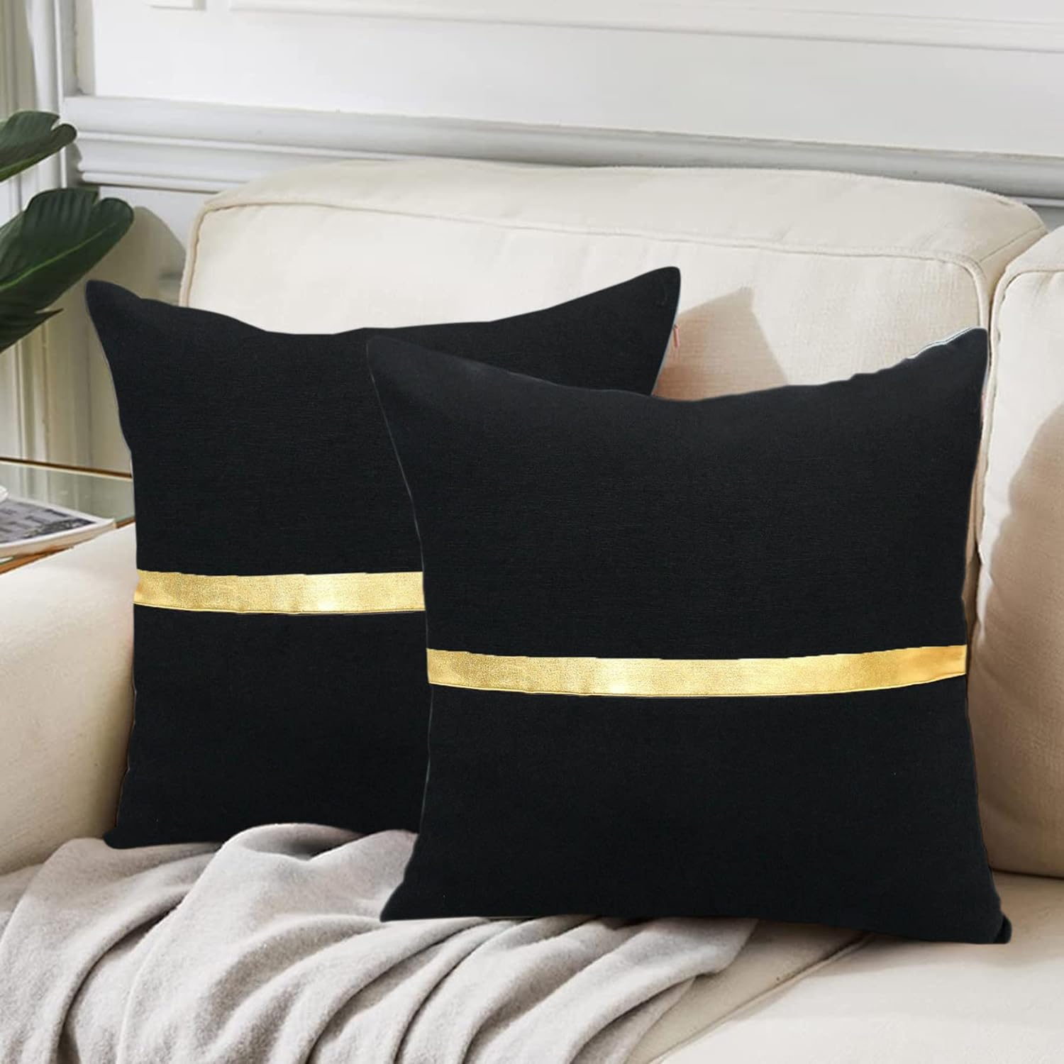 Vertical & Horizontal Golden Patti Cushion Cover