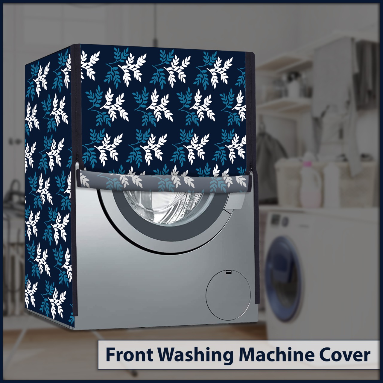 GL Front Automatic Washing Machine Cover BLUE Leaves